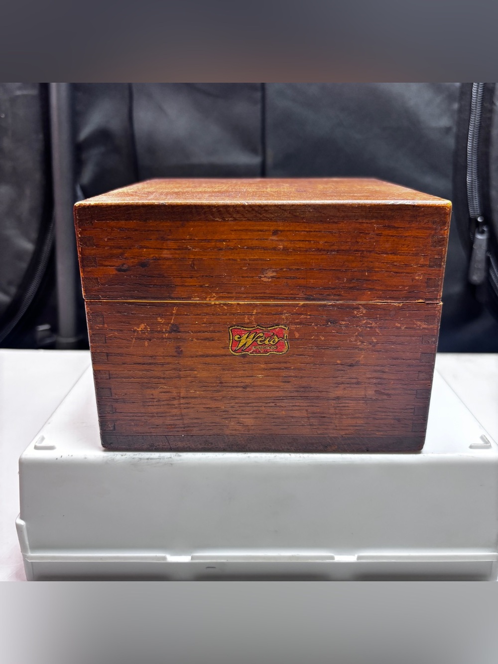 Vintage Antique Weis Wooden Dovetail Hinge Lid Index Recipe Wood Box